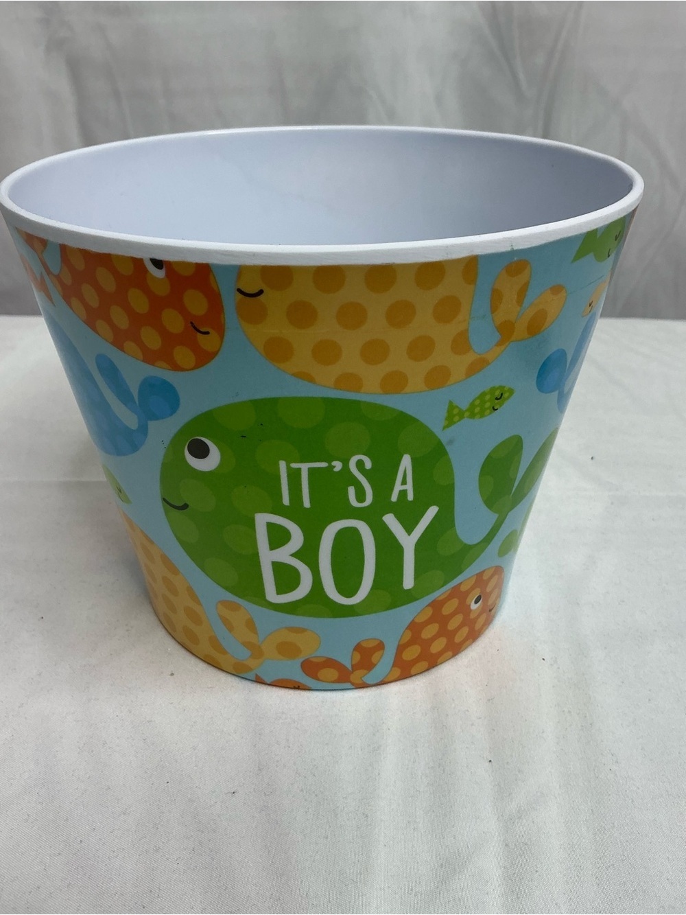 0009- Set of 3 Baby Shower Party Tub - It's A Boy Blue and Green Whale Design - Picture 2 of 5